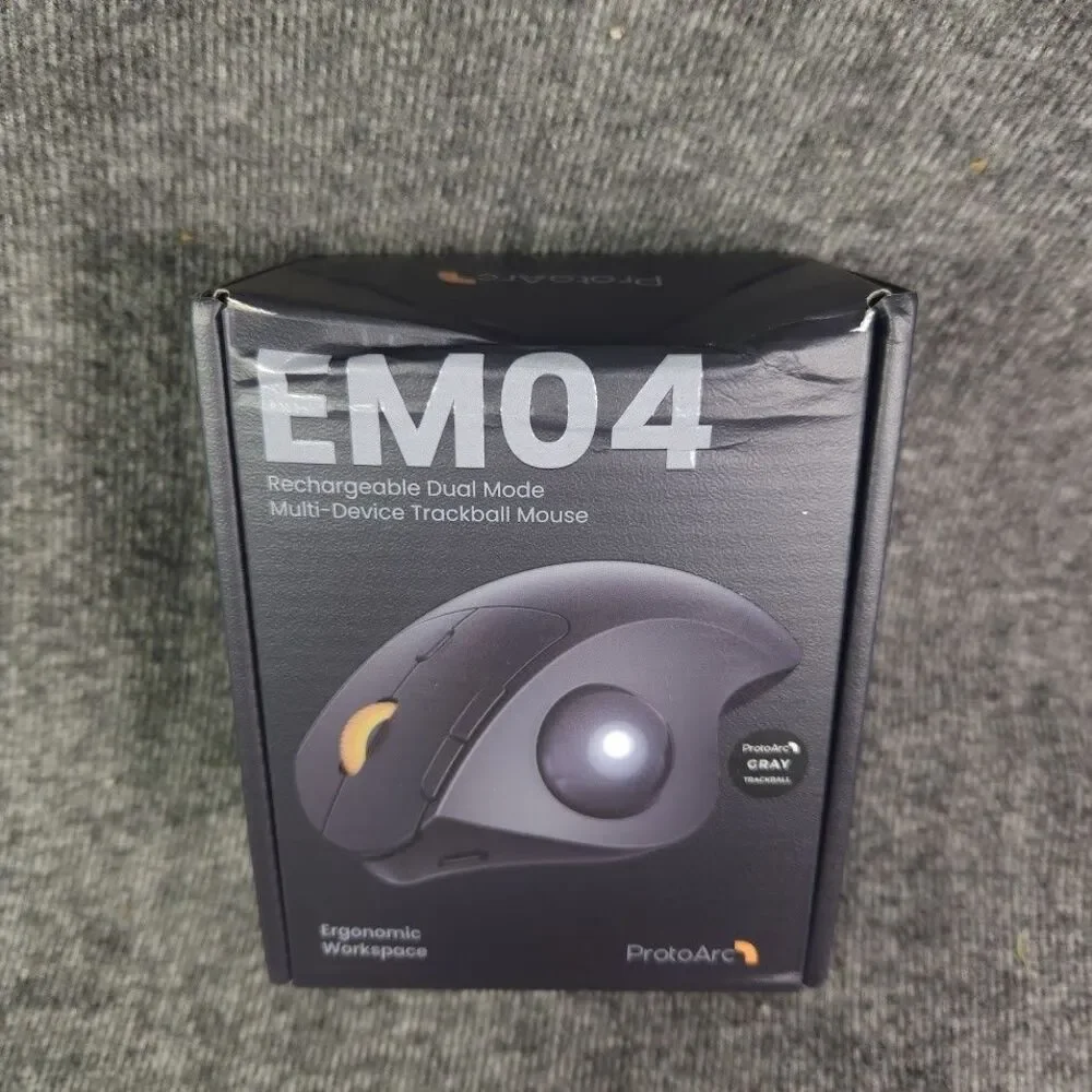ProtoArc EM04 Ergonomic Wireless Trackball Mouse Open Box Bluetooth USB-C Tested
